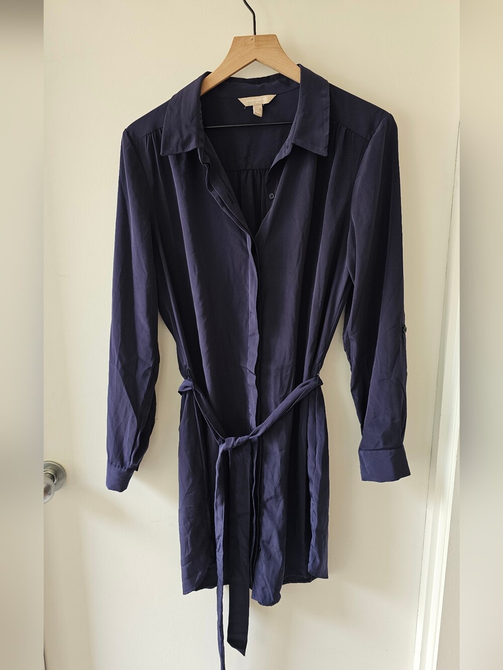 Banana Republic Stain Shirt Dress Womens 8 Blue Long Sleeve Preppy